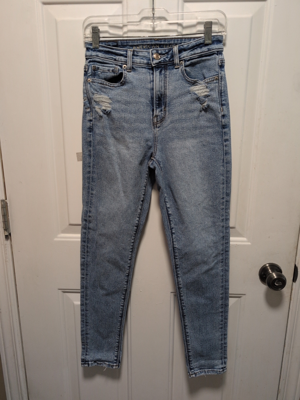 American Eagle Outfitters Light Blue High-Rise Distressed Skinny Jeans